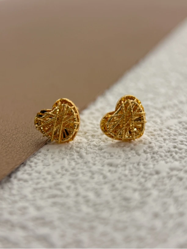 方糖爱心耳钉5G黄金足金999黄金耳钉