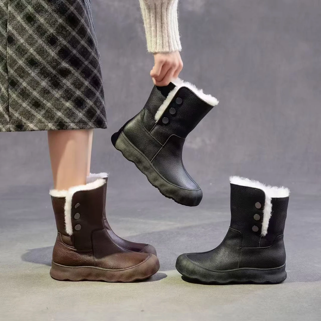 真皮真毛短筒保暖棉靴时尚雪地靴朋克风雪地靴女靴加厚冬季