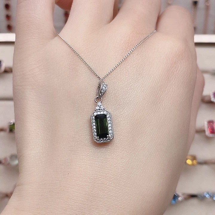 银S925镶嵌颈饰碧玺项坠