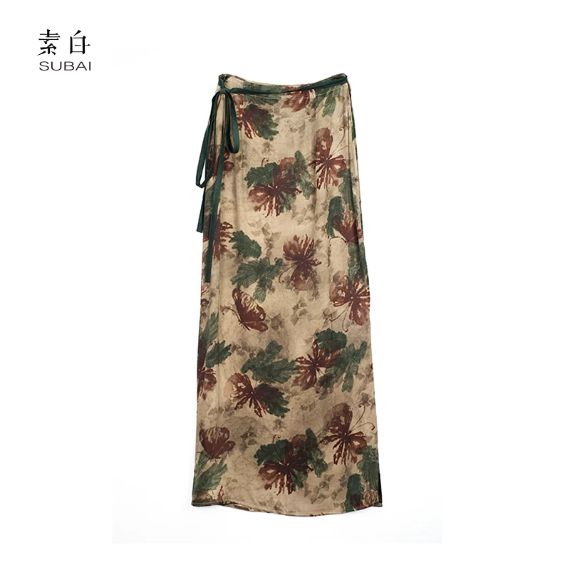 素白【蝶语】设计师印花铜氨丝显瘦百搭H版裹裙半裙SB2501BQ01032
