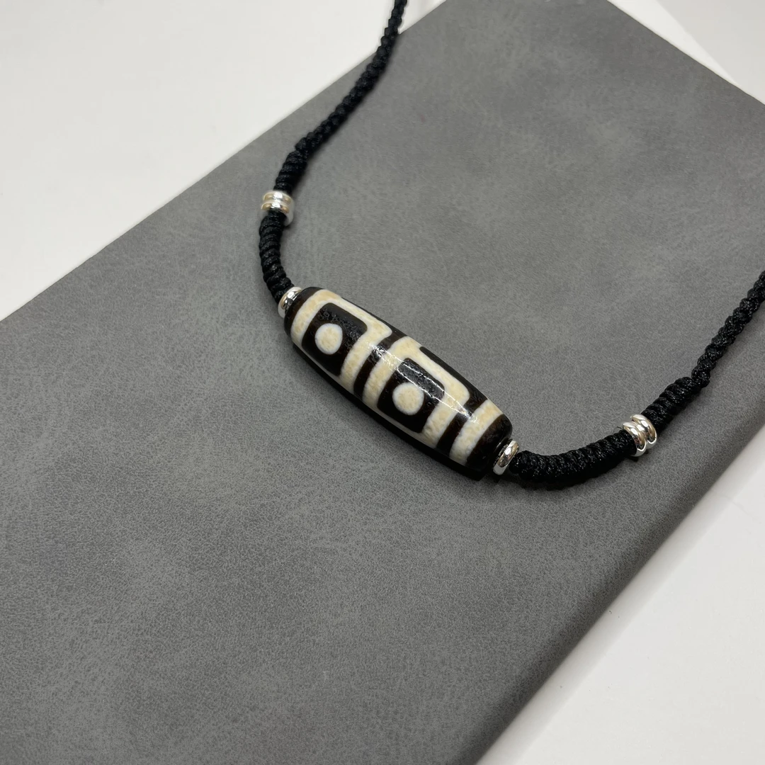 行运家 藏式古法 满钙化『地门四眼』12.6*39.8镶蚀玛瑙台珠 锁骨链