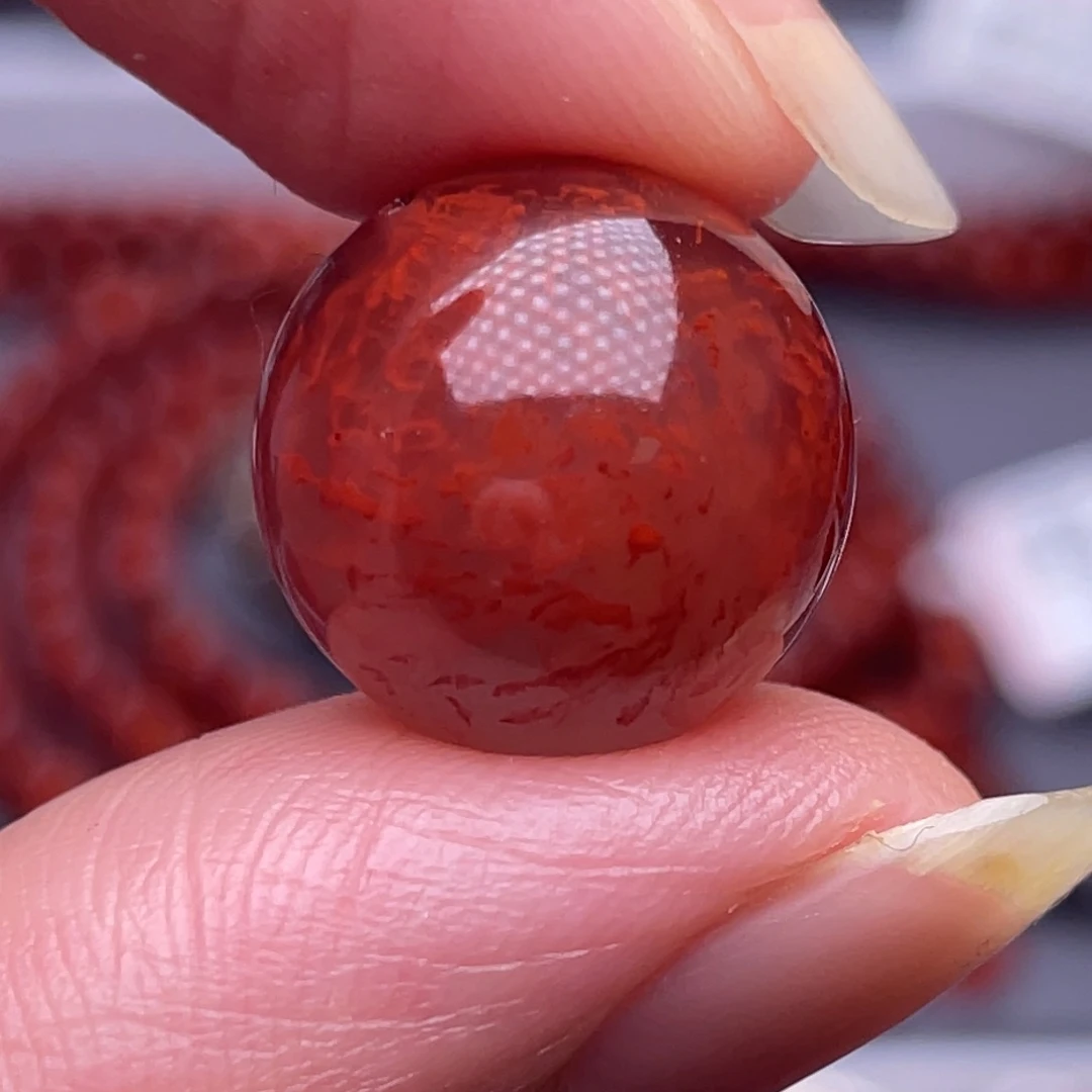 南红玛瑙未镶嵌配珠14.7mm瓦西玫瑰红妖火焰单珠