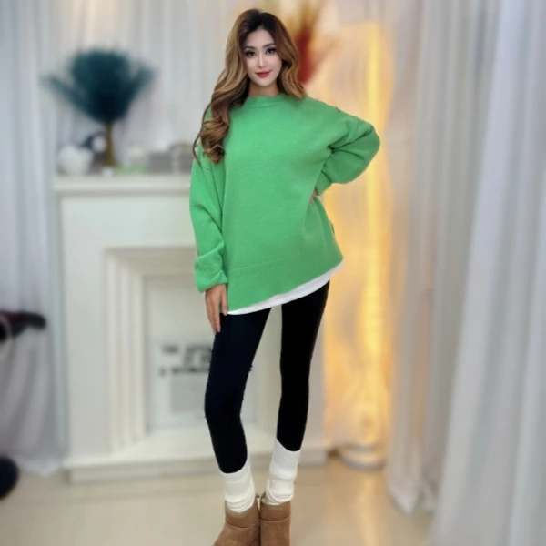 【两件套】圆领休闲风落肩袖毛衣秋冬宽松保暖长袖百搭套头