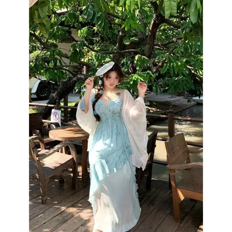 C-9013甜美气质法式不规则吊带裙+开衫时尚套装
