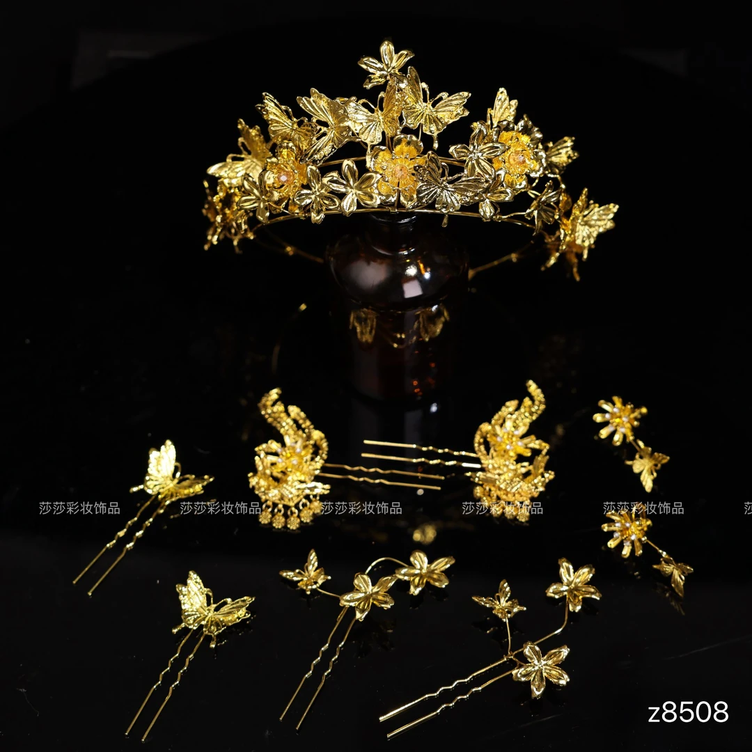 z8508新娘头饰金色大气精美半冠中式婚礼秀禾龙凤褂