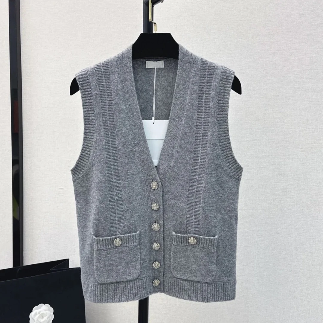 KUNGE时尚马夹无袖秋冬针织时尚休闲女士灰色-8389