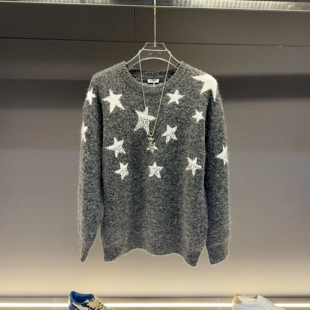 针织衫长袖套头男士毛衣圆领星形印花休闲风