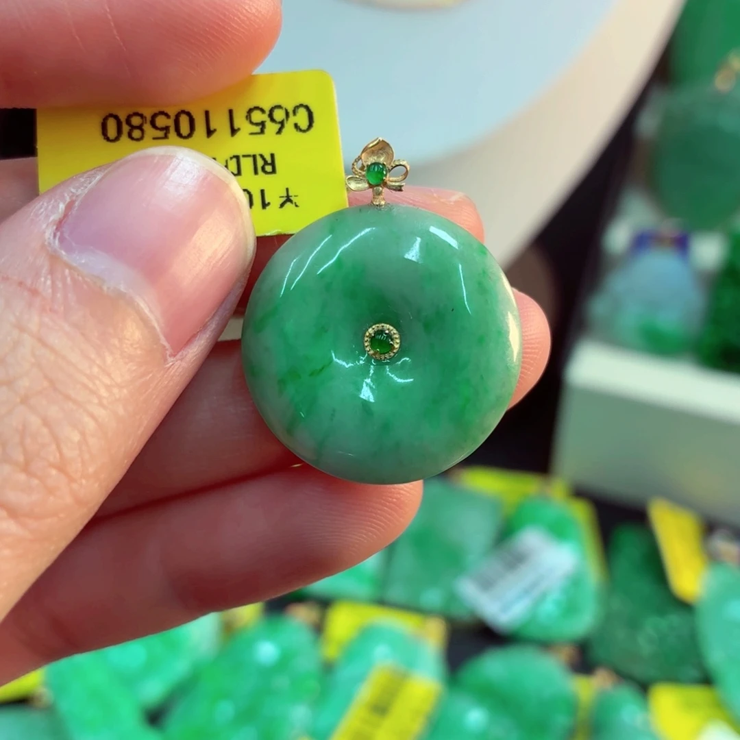 翡翠18K金镶嵌吊坠(不含链)