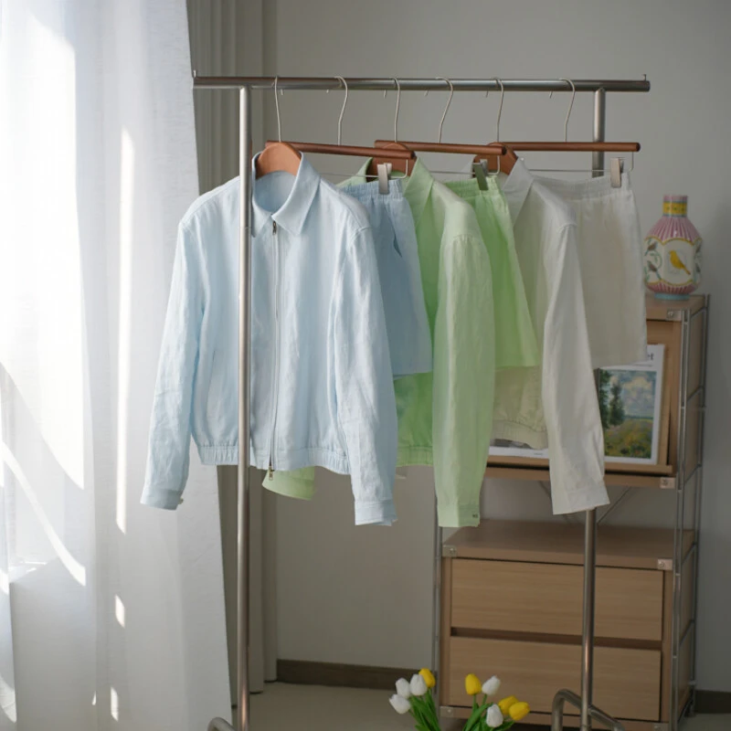 AutumnWang 亚麻秋季时尚通勤松弛感垫肩外套套装高级静奢风