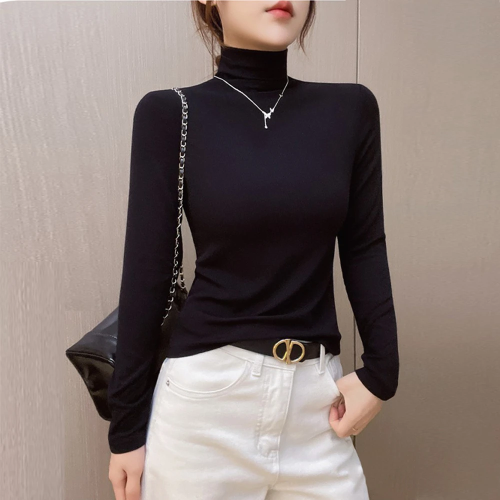 紧身高领打底衫女2026新款春秋冬季螺纹长袖t恤内搭保暖加绒上衣