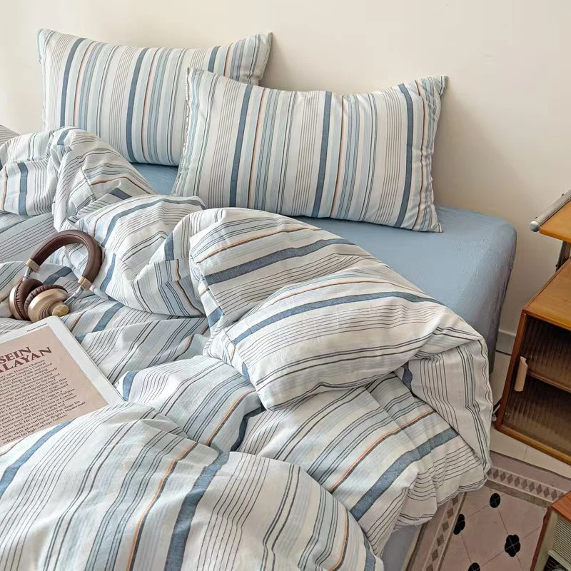 雨馨-无印全棉简约格子床上四件套亲肤舒适被套床单床笠宿舍床品