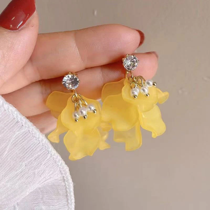 黄色花瓣港风耳环女夸张设计感耳饰新款优雅独特绝美时尚耳坠3718