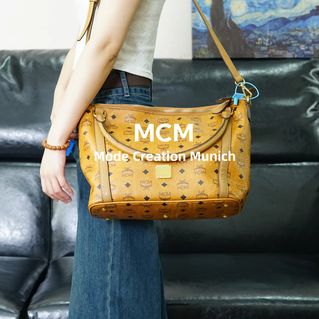 95新 MCM 干邑色托特斜挎包/SD04618057/8057