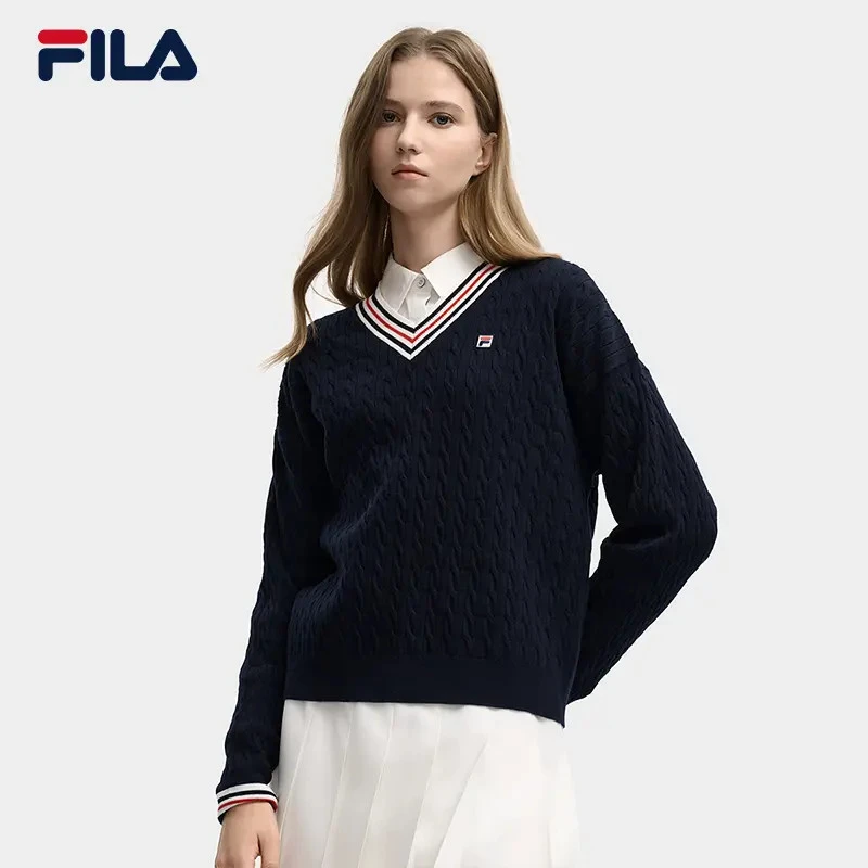 FILA/斐乐早秋穿搭【绵羊毛】女百搭上衣户外运动编织衫F11W548419F