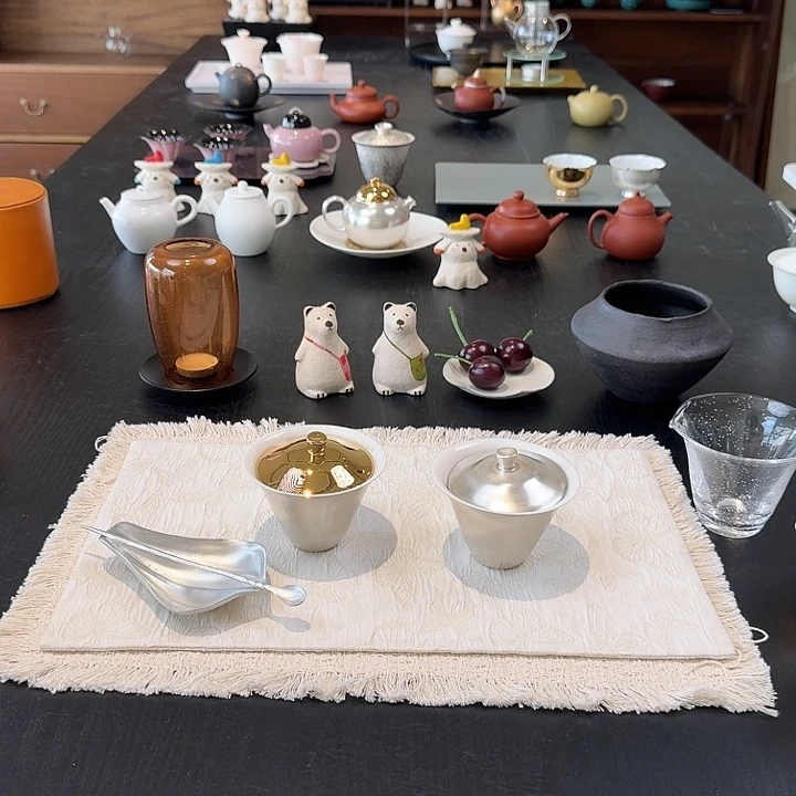 白***婉鎏金盖碗1个 鎏银盖碗2个 送瓜棱茶则