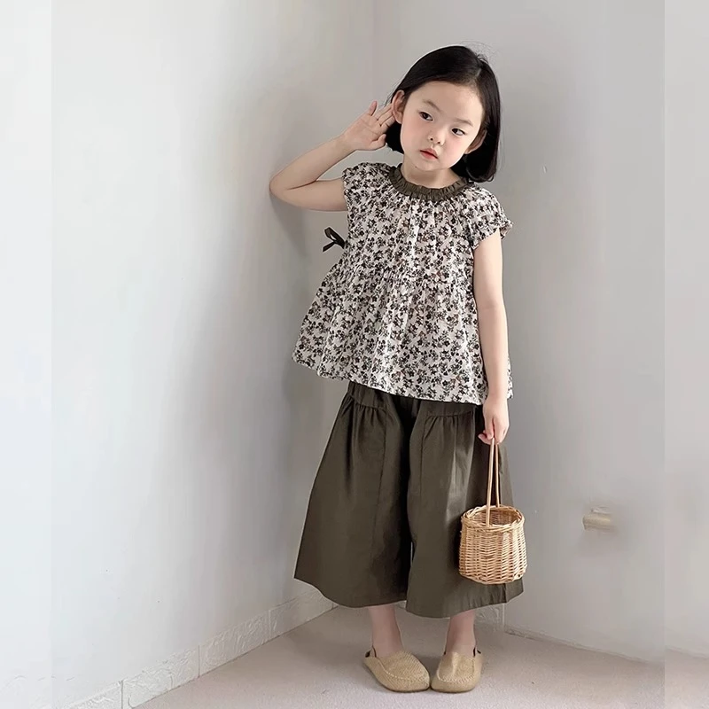 【断码福利】女童套装夏天薄款儿童阔腿裤洋气穿搭宝宝甜美森系超甜