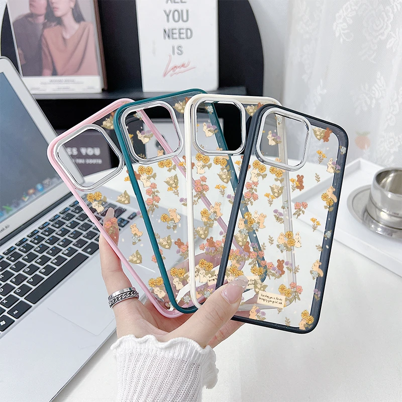 可爱雏菊小兔适用苹果16pro手机壳iPhone14晶透15pro大孔11亚克力