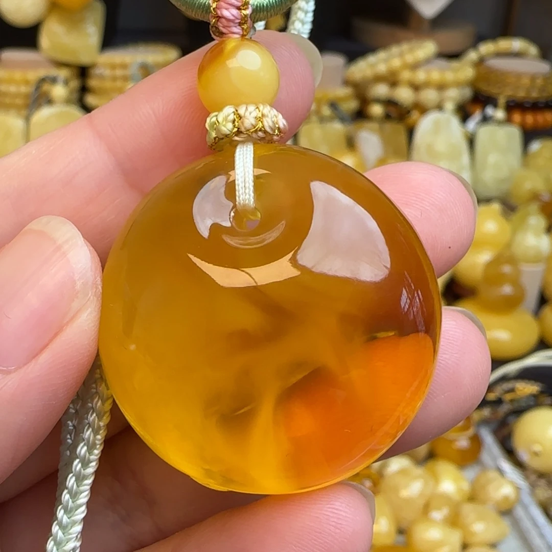 琥珀套链未镶嵌天然俄料蜜糖色蜜蜡公主扣吊坠