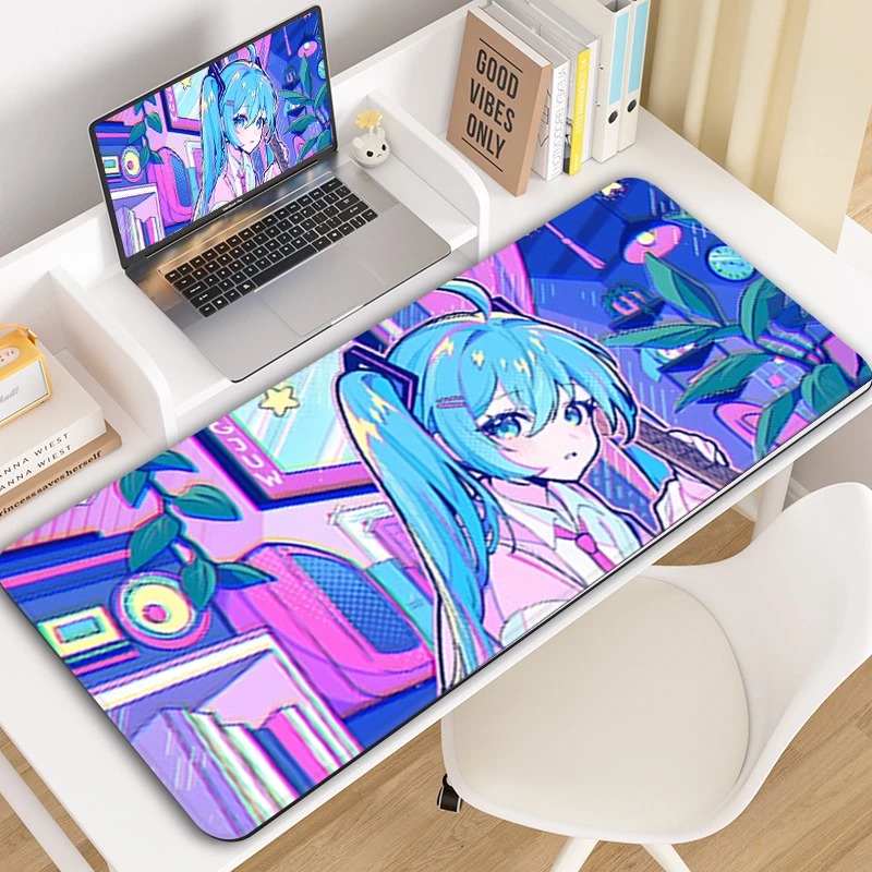 初音动漫卡通超大号橡胶鼠标垫电脑键盘桌垫男女办公室滑鼠垫电竞