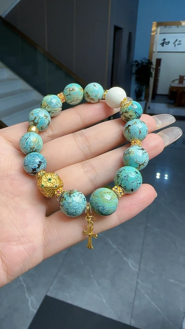 925银银制品 649<娇丰珠宝>原创925银设计款猛犸圆珠三彩手串