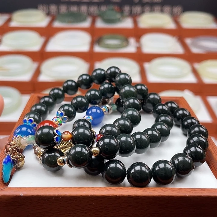 和田玉手链未镶嵌黑青