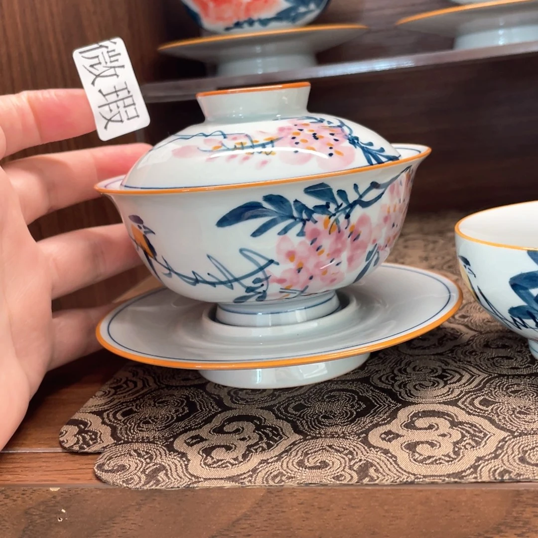 釉下手绘茶具微瑕