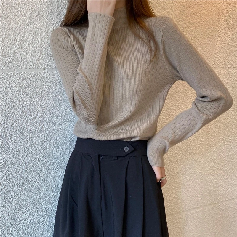 2024秋季新款内搭打底衫女半高领设计感百搭针织毛衣修身长袖2