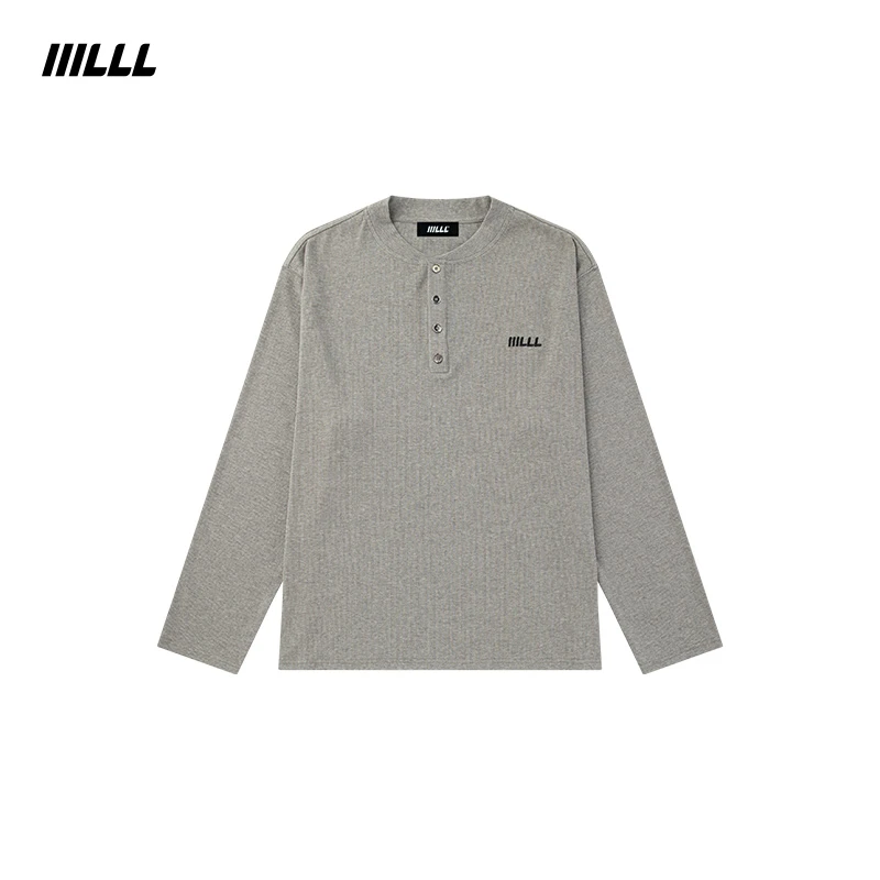 IIILLL童锦程新款亨利领长袖T恤男女美式休闲情侣刺绣宽松打底衫