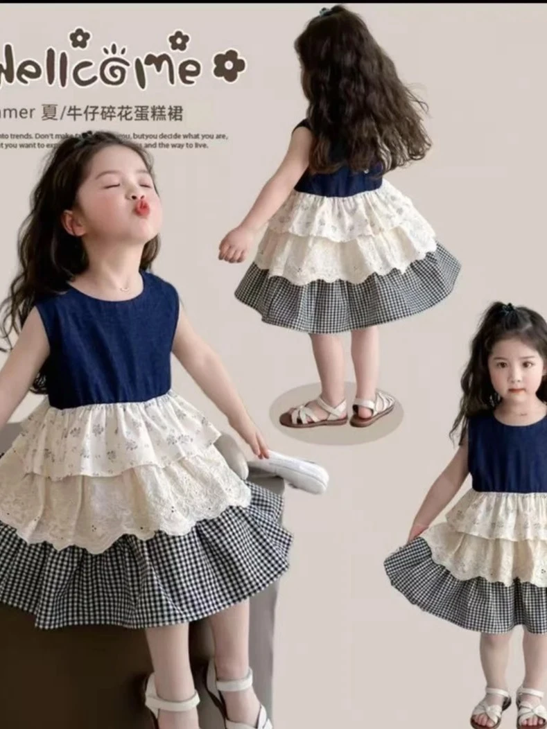 [E01-E200]糕裙女冬季森系格子碎花连衣裙牛仔女童夏装宝