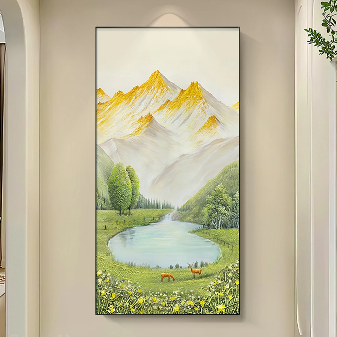 益师傅雅美】日照金山玄关入户正对门走廊挂画晶瓷镶钻聚宝盆80160