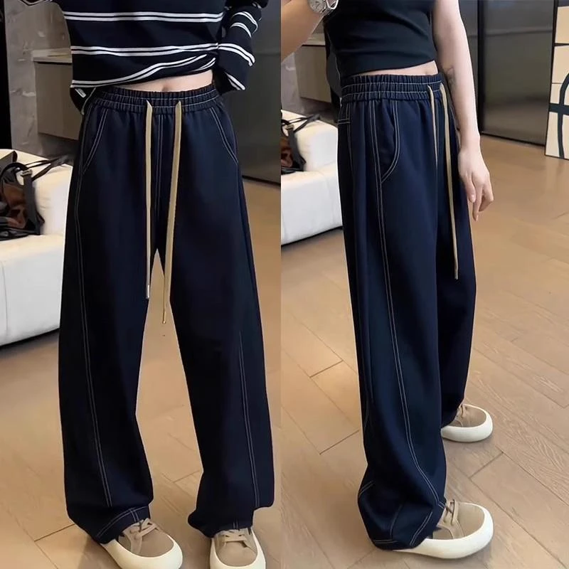 大码阔腿牛仔裤女秋季新款梨形身材拖地裤胖mm宽松显瘦弯刀香蕉裤