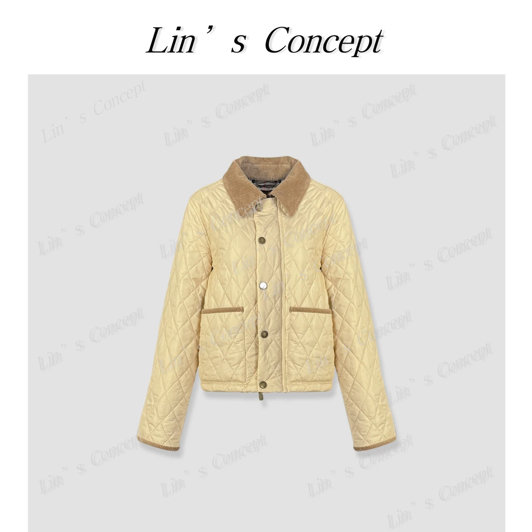 【Lin's concept】秋冬老钱经典翻领撞色菱格棉服DL2406925