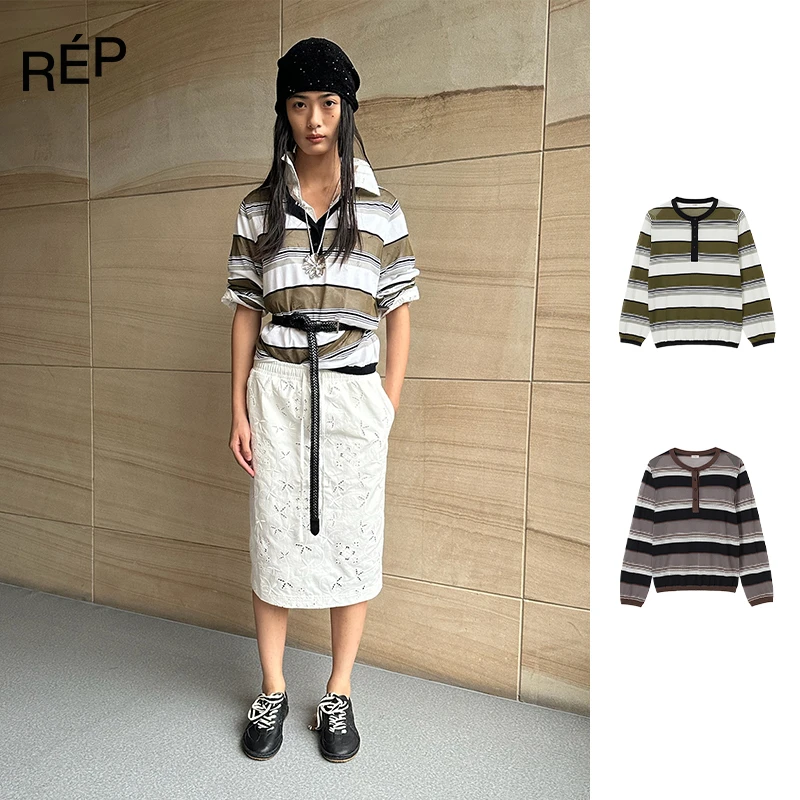 REP-COTEMP设计师品牌橄榄/茄色亨利领针织衫 25SS衣服 早春穿搭