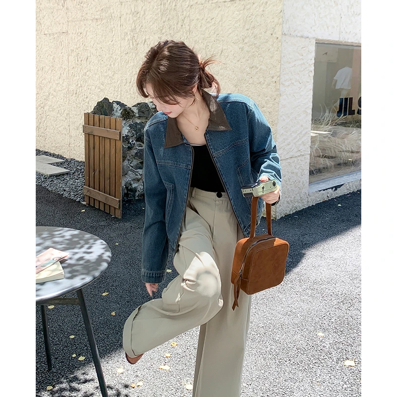 宽松休闲撞色翻领牛仔短外套女春秋2025新款小个子夹克爆款巨好看