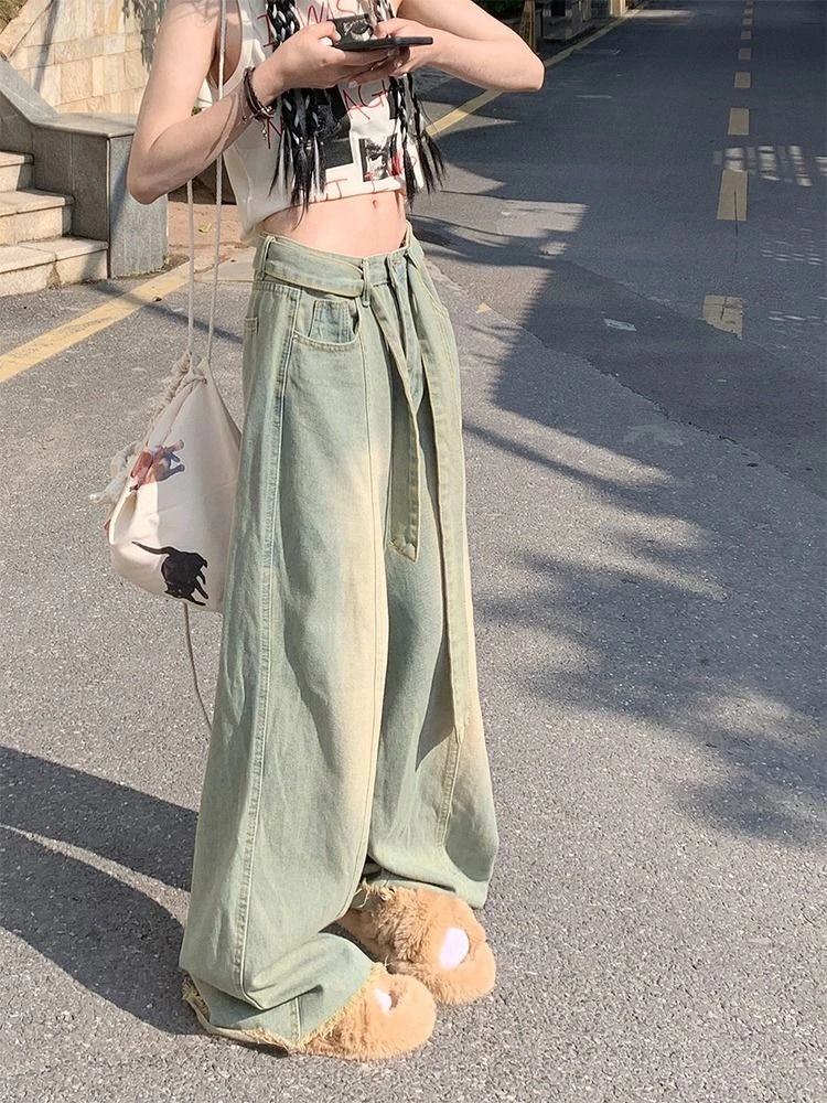 设计感牛仔裤女2025年新款辣妹高腰秋季显瘦复古毛边直筒拖地裤子