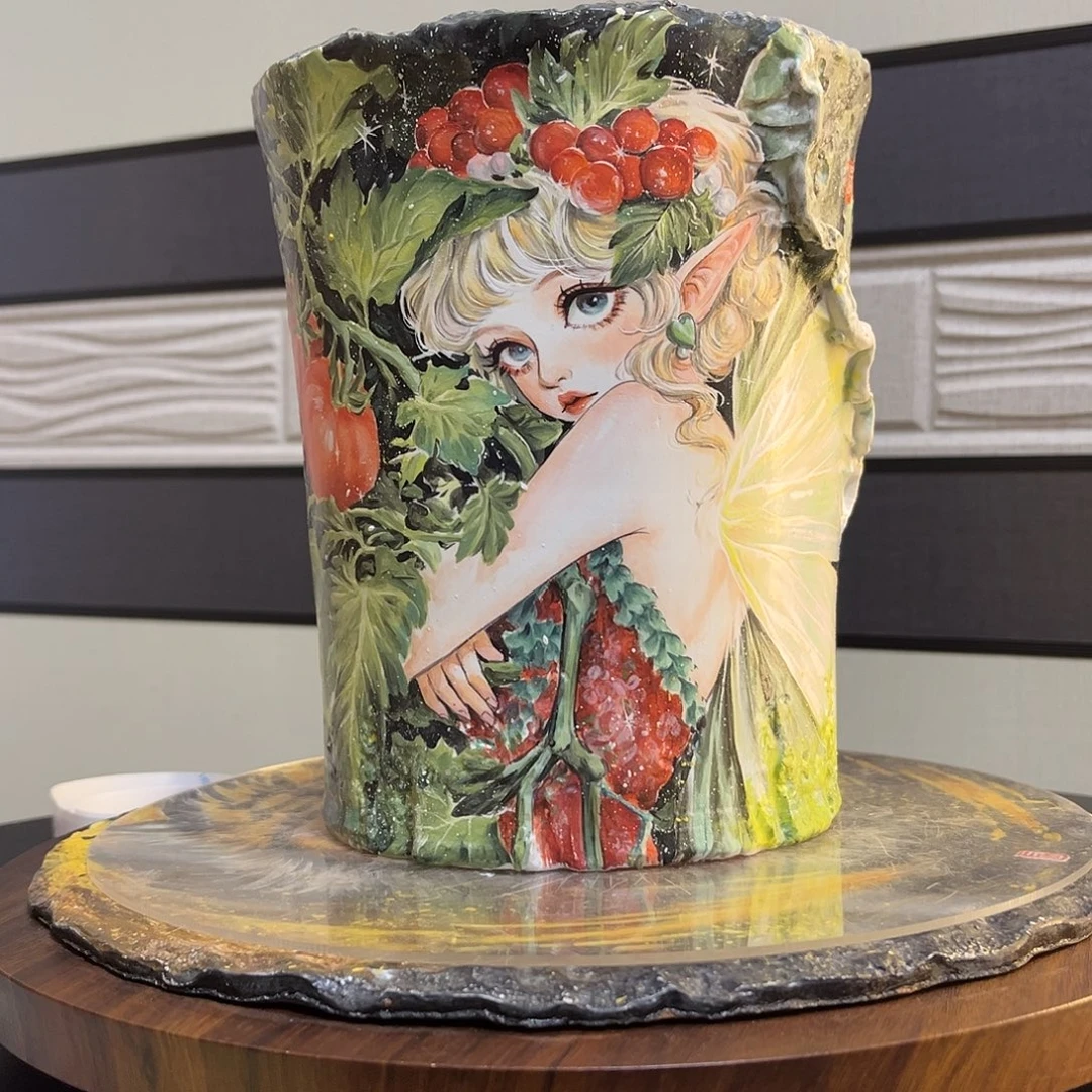 晨辰手绘花盆西红柿精灵女孩