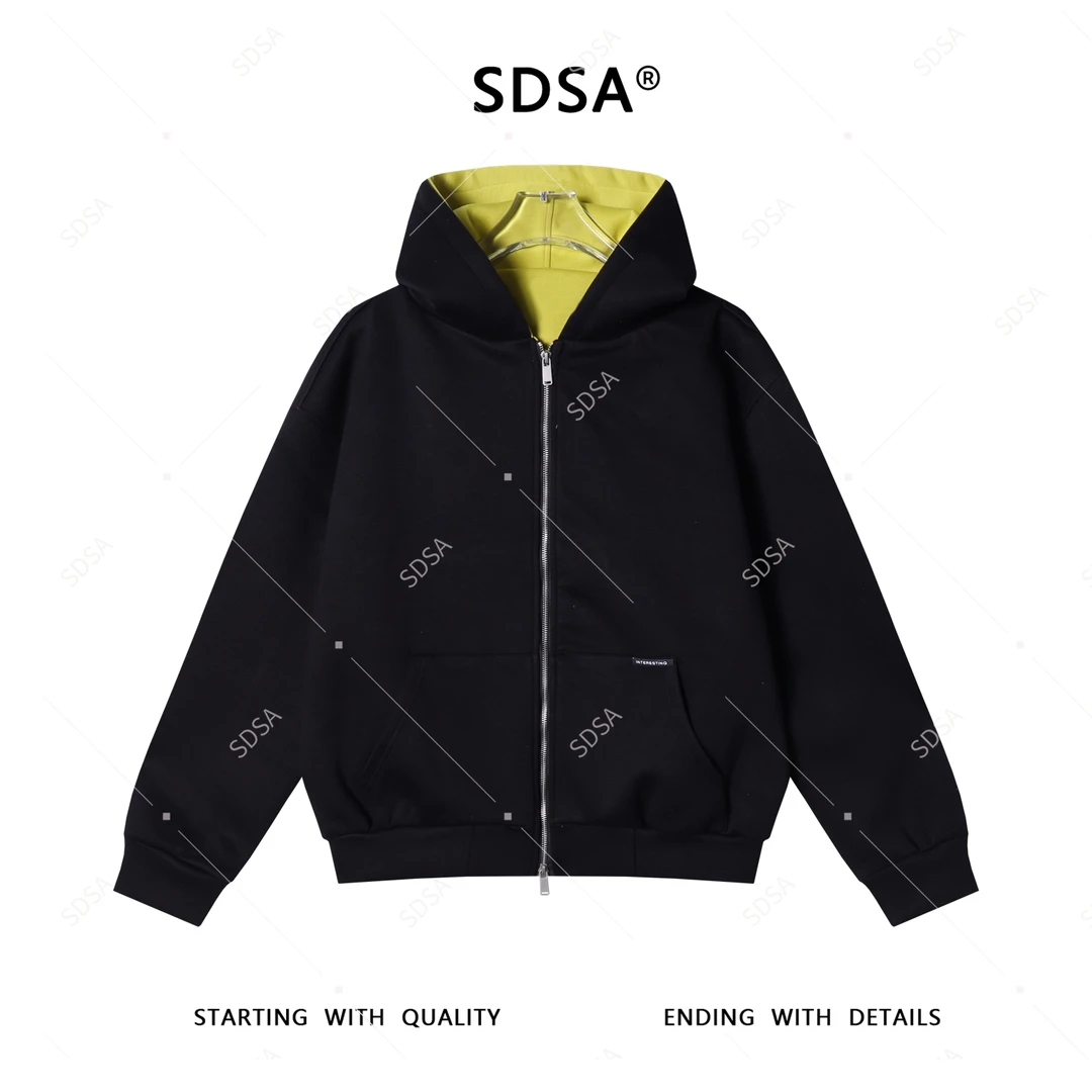 SDSA男士秋冬新款轻奢痞帅男装韩版简约纯色拉链连帽开衫卫衣休闲