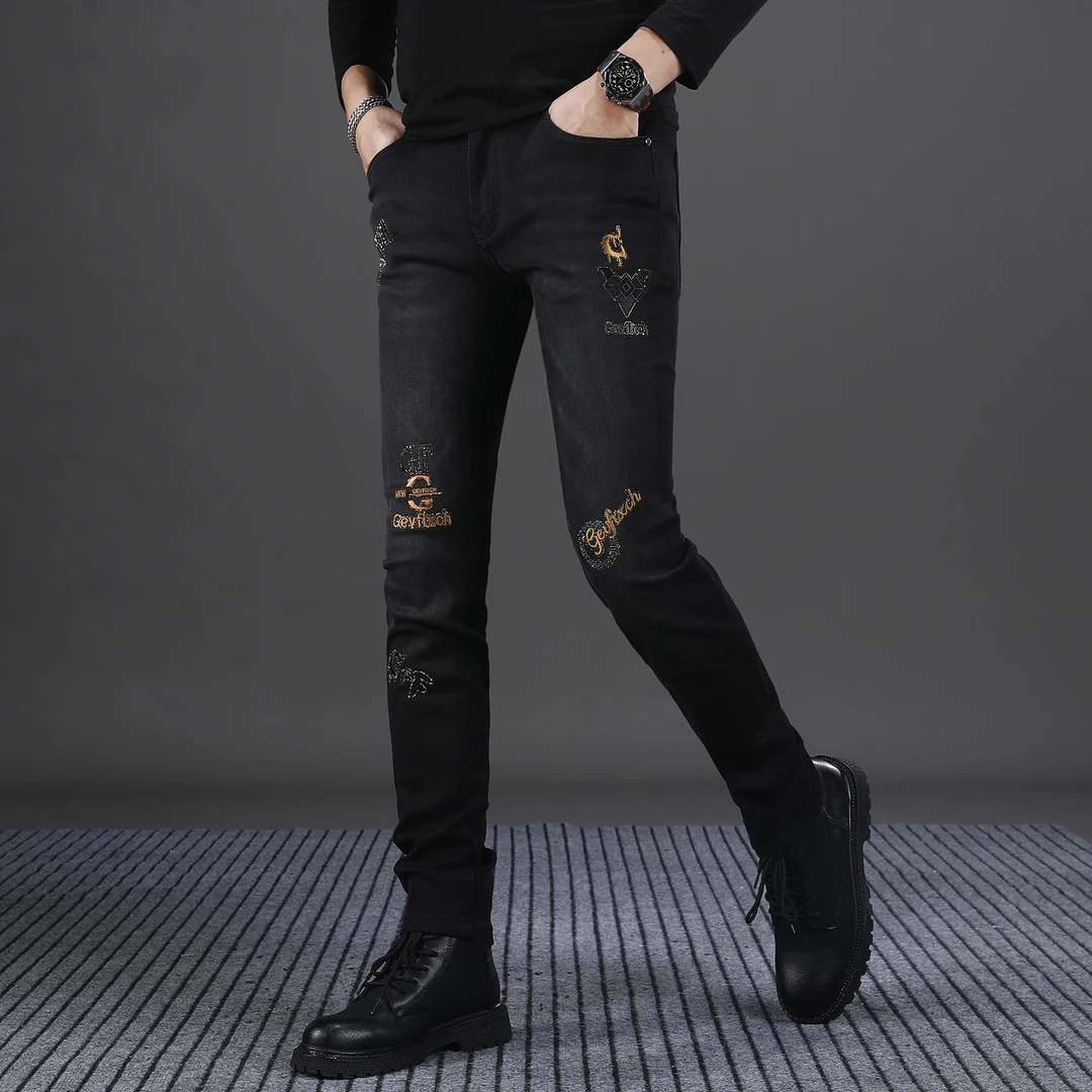 刺绣男士牛仔裤男款秋季爆款2025新款修身小脚秋冬款休闲弹力裤子