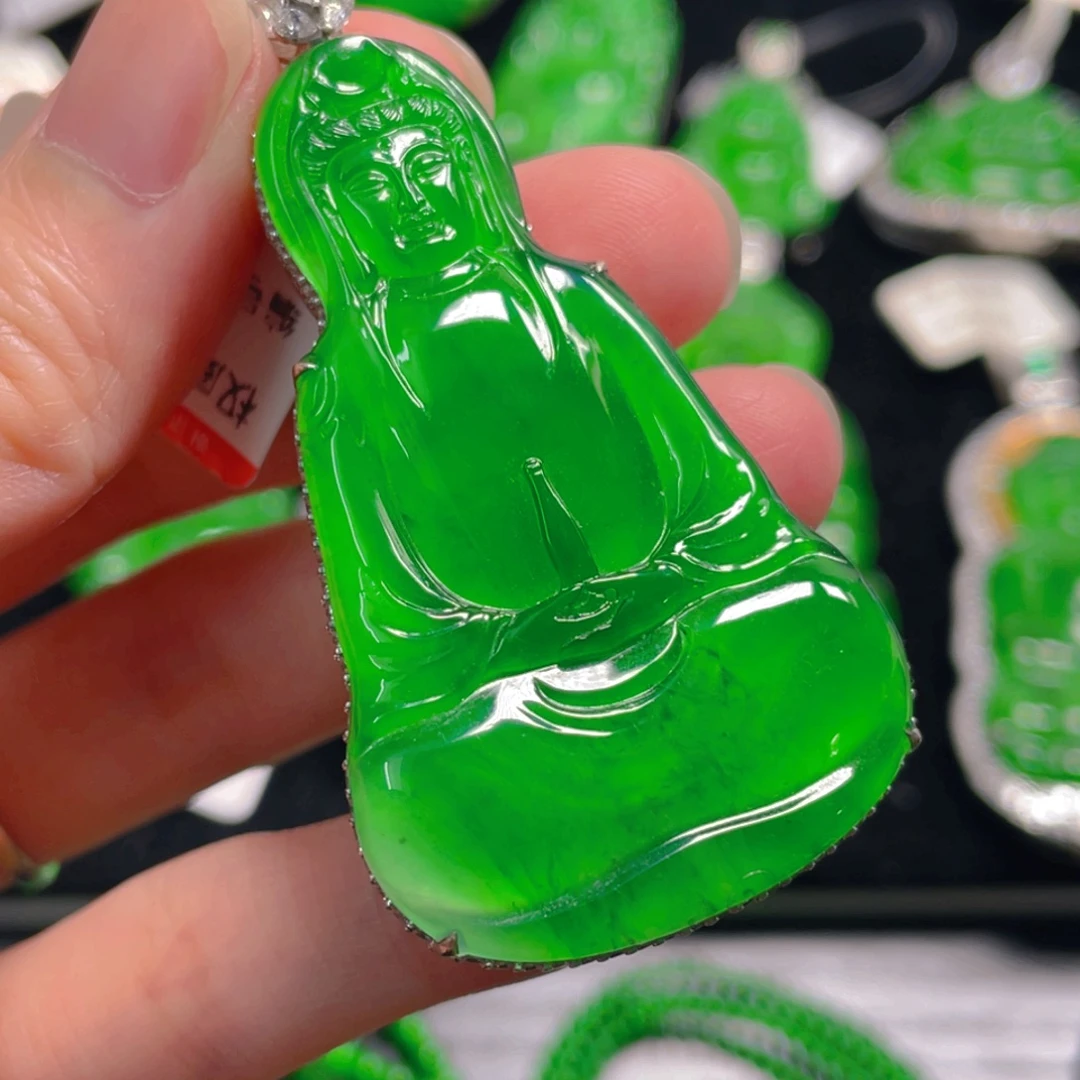 吊坠(不含链)银S925镶嵌翡翠