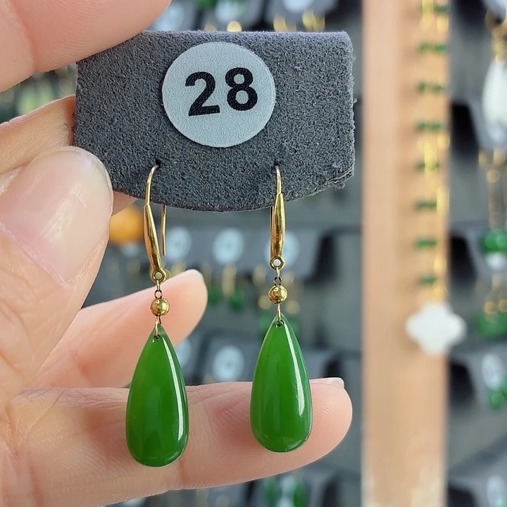 和田玉18K金镶嵌耳饰