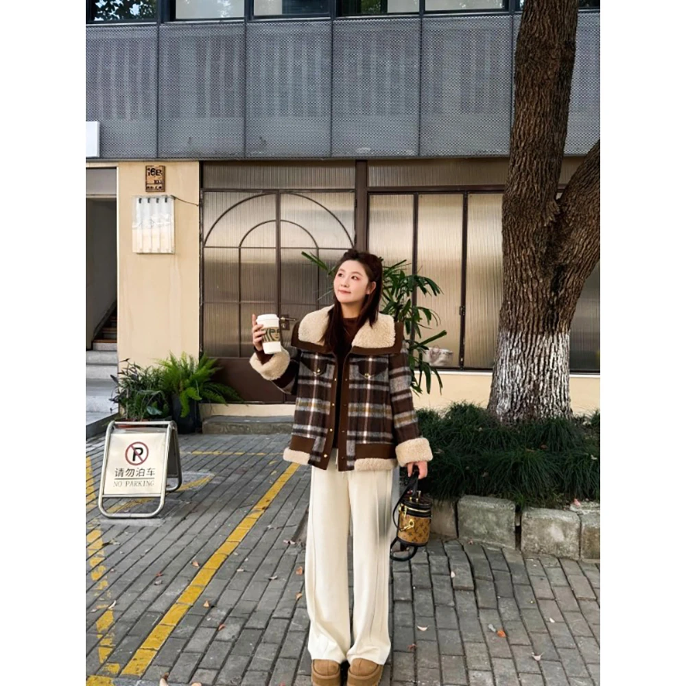 楠序迪迪微胖女装 时尚洋气百搭女装冬装格子百搭羽绒服女YZ38021
