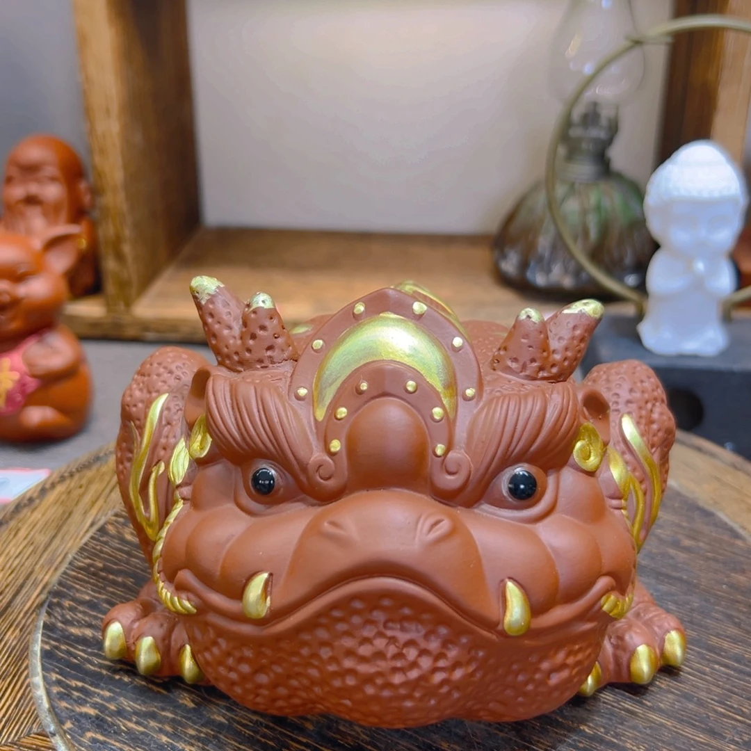 紫砂茶宠紫砂朱泥帝王龙蟾