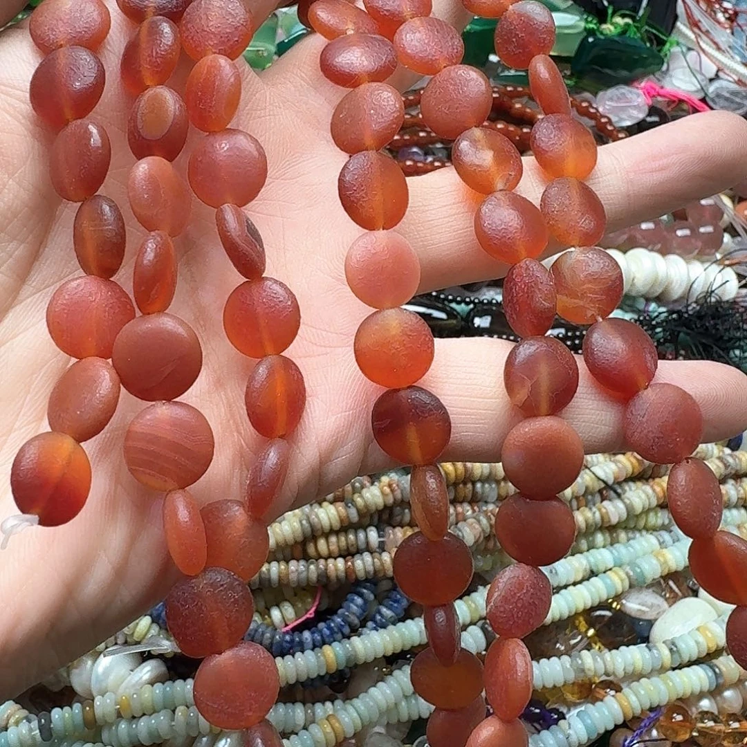 玛瑙/玉髓合金珠宝半成品一条12mm橘皮玛瑙