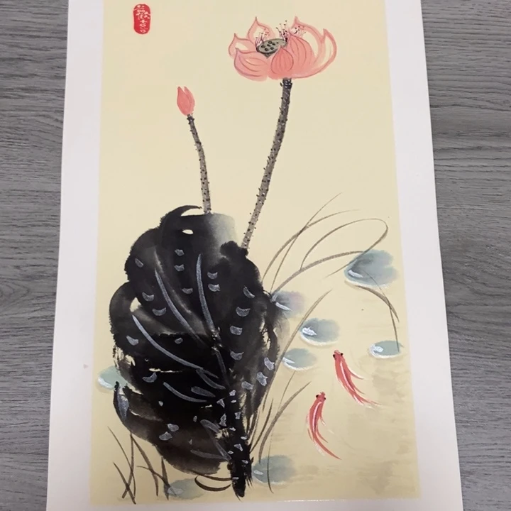 国画荷花卡纸制作的