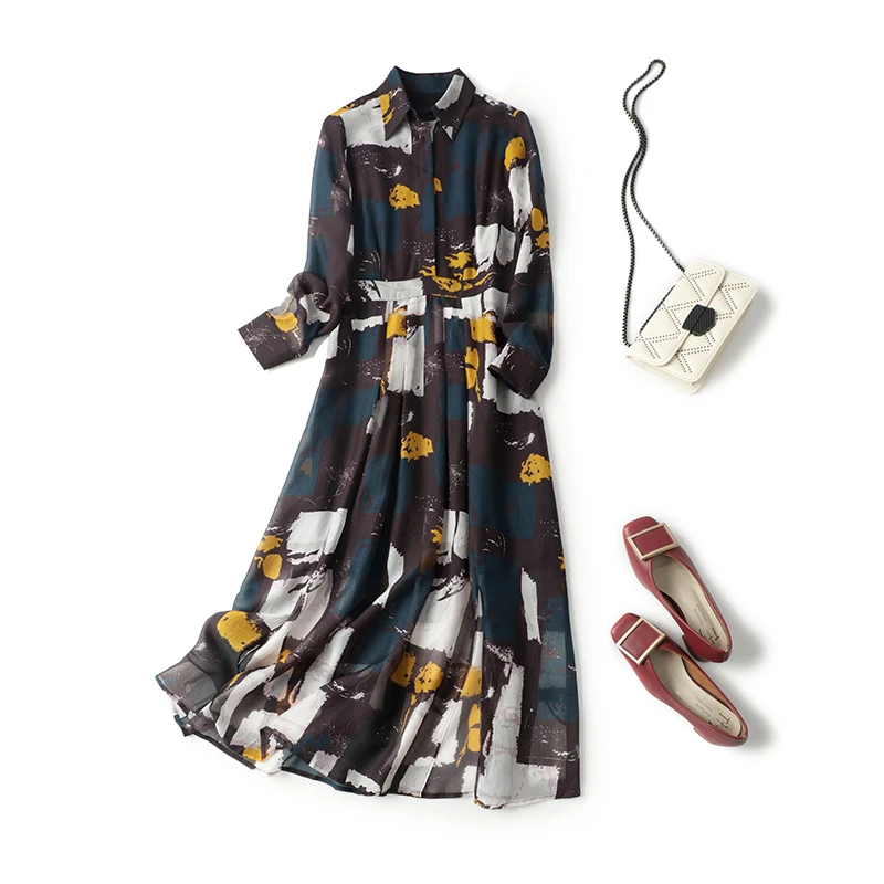 墨枝 时尚油画拼色印花桑蚕丝连衣裙D9007802