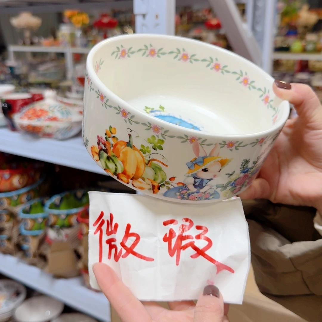 瓷微瑕口不圆6英寸南瓜兔沙拉碗一只