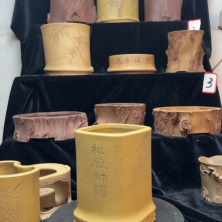 泥塑全手工制作花盆笔筒