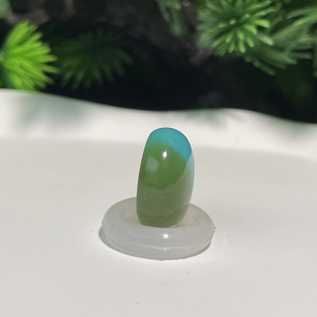 湖北天然原矿绿松石高瓷精品水波纹戒面15.4*6.9mm