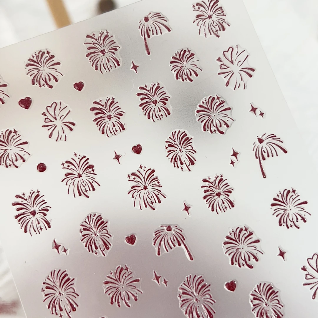 新年烟花贴纸立体果冻烟花红色烟花百搭无痕贴纸爆款烟花贴纸