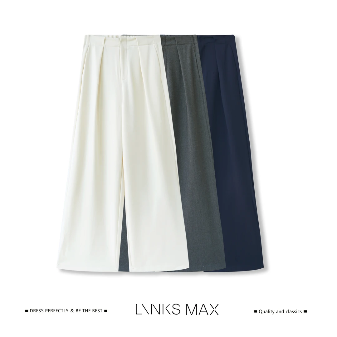 Links Max【路飞专属】极简微量天丝羊毛高腰垂感阔腿休闲裤43002